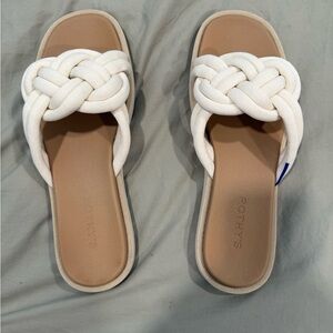 Rothy's White and Tan Braided Slide Sandals